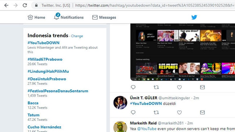 Tagar #YouTubeDown Jadi Trending Topic di Twitter