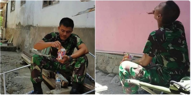 VIRAL! 2 Anggota TNI Makan Mie Instan Mentah Saat Bertugas di Palu