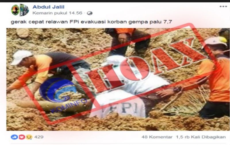 Diprotes FPI, Ini Klarifikasi Kemkominfo Soal Hoax Bantuan Gempa Palu