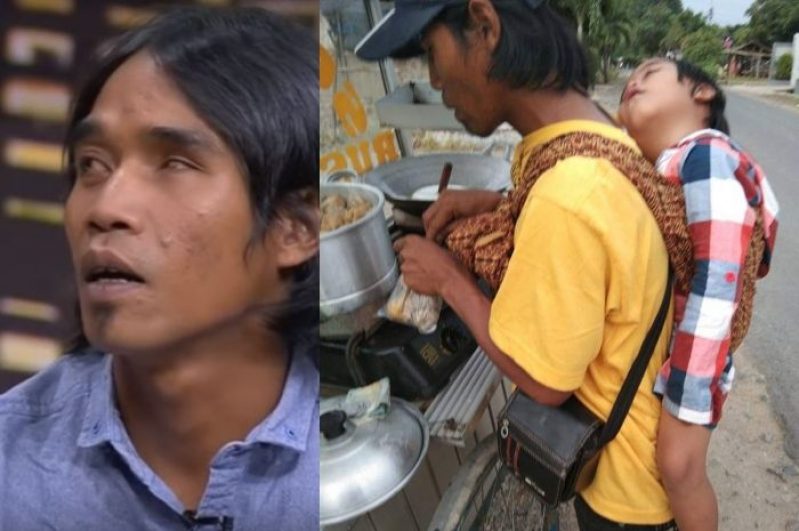 VIRAL! Kisah Haru Pedagang Siomay Yang Berjualan Sambil Menggendong Anaknya